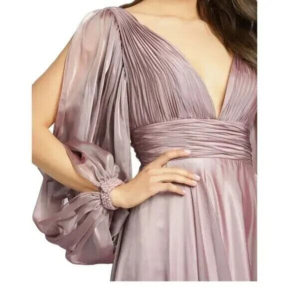 NWT Mac‎ Duggal 67414 Chiffon Split Sleeve Deep V-Neck A Line Gown Pink - Picture 4 of 7